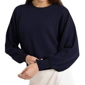 NEW BRODIE CASHMERE pixie ribbed cashmere crew top in navy